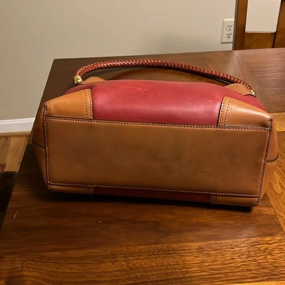 Ralph Lauren burgundy/ brown cow hide  Leather Hobo Bag, good preowned bag - Picture 4 of 17